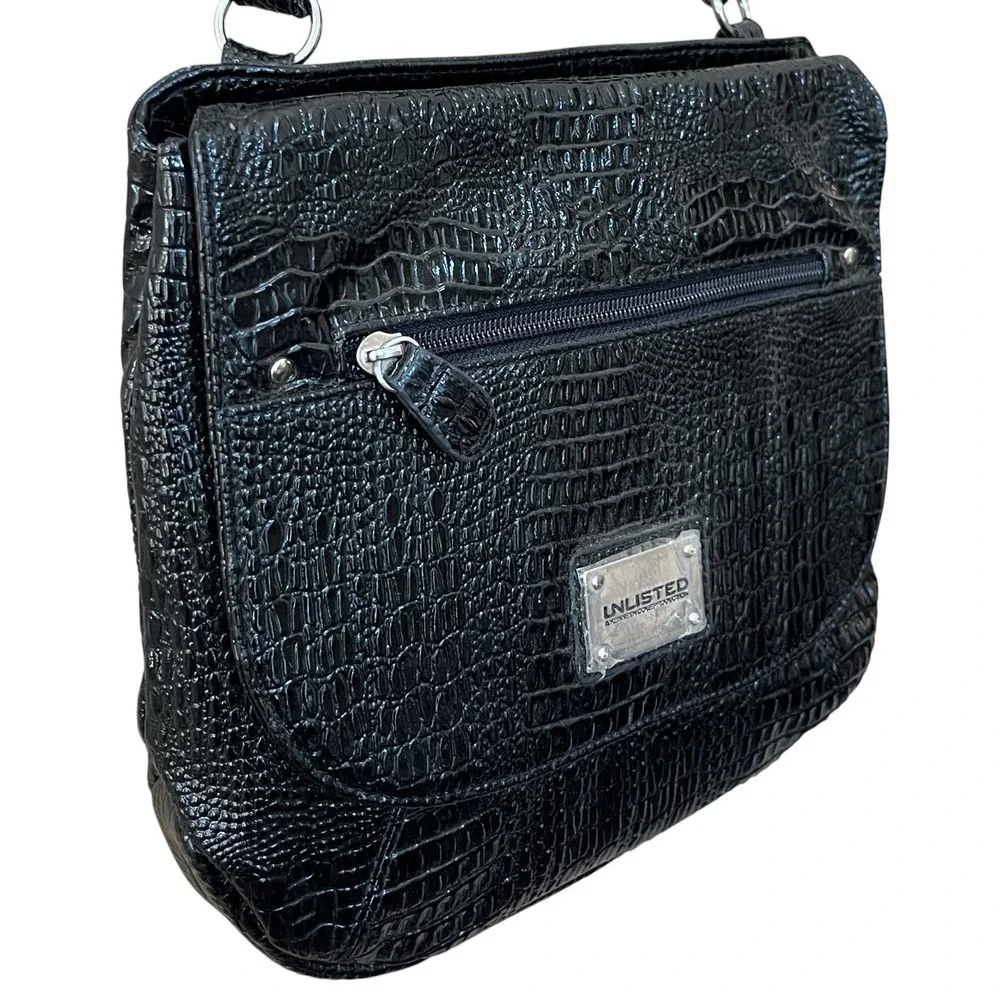 Kenneth Cole Unlisted Womens Black Faux Leather Handbag Shoulder Bag Purse New